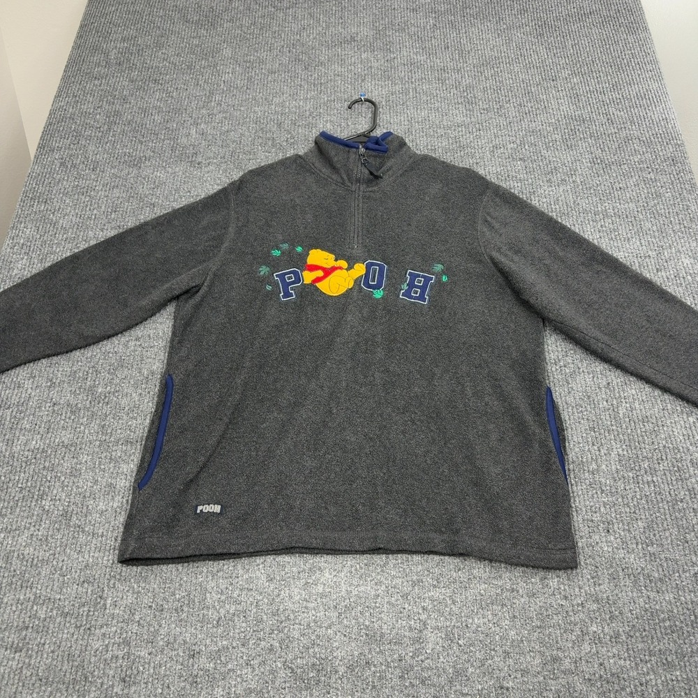 Disney Winnie the Pooh Pullover Mens XL Grey Polyester Quarter Zip Vintage Style